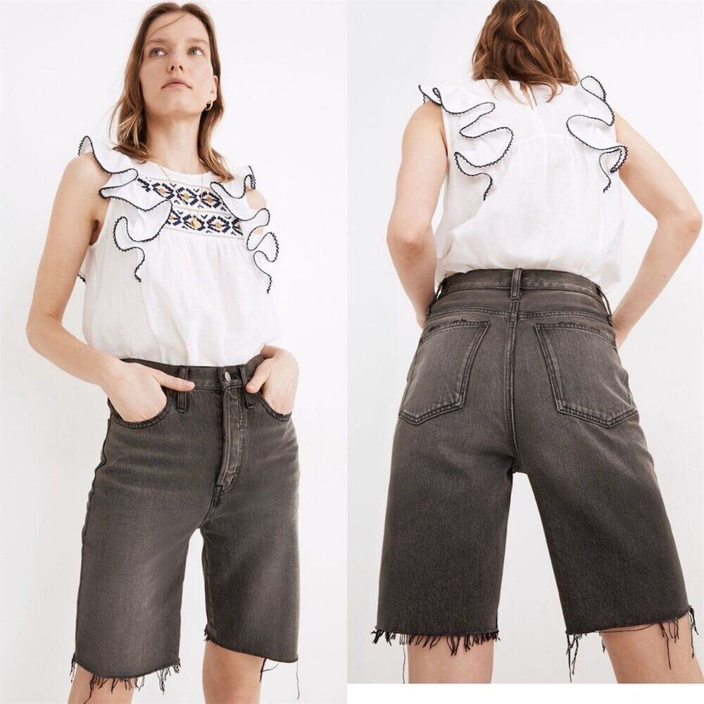 Madewell High-Rise Long Denim Bermuda Shorts in Bronxdale Wash 25